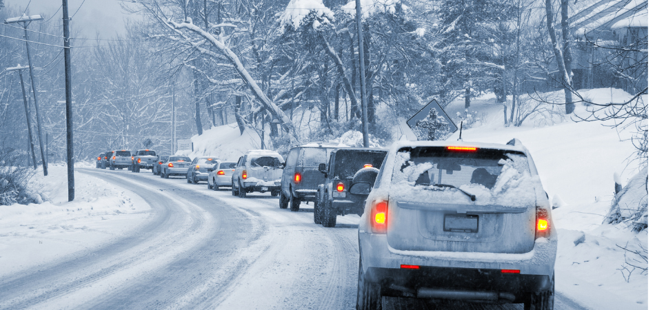 Cars driving in the snow