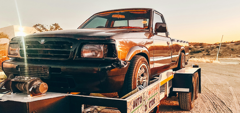 A truck being towed away