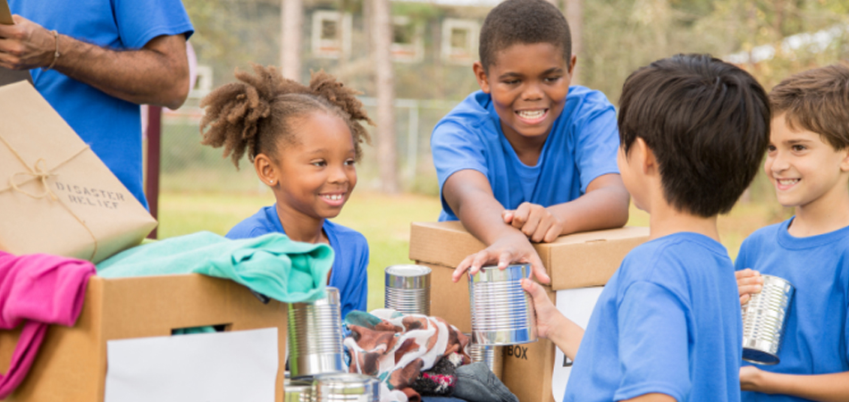 Kids helping out on packing donations
